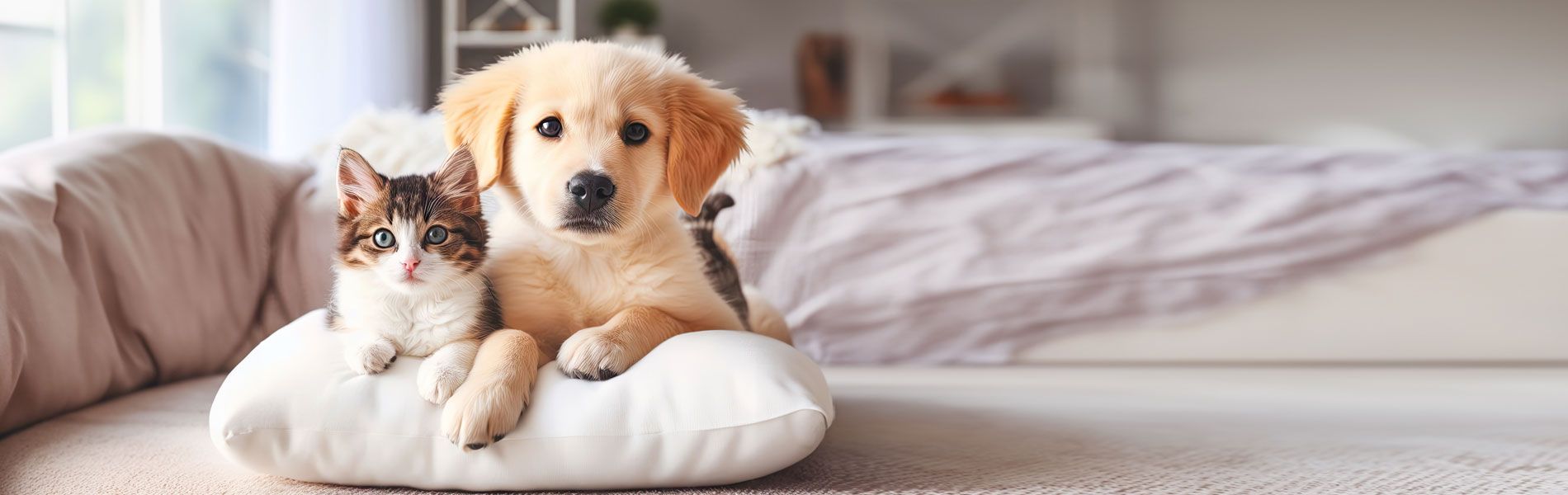 Cachorro de perro y gatito protegidos con el seguro de mascotas ASISA