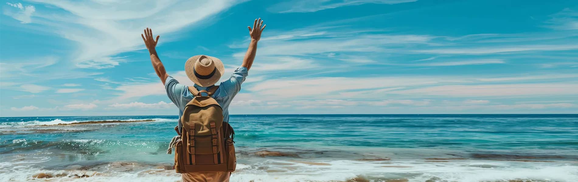 Viajero feliz frente al mar con su seguro de viaje ASISA