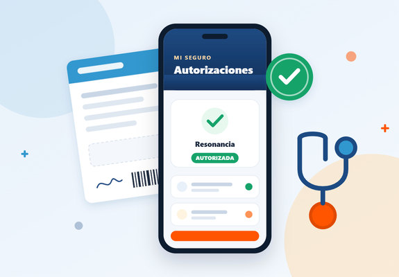 Ilustración de un móvil con una prueba autorizada en el seguro médico ASISA, junto al volante médico
