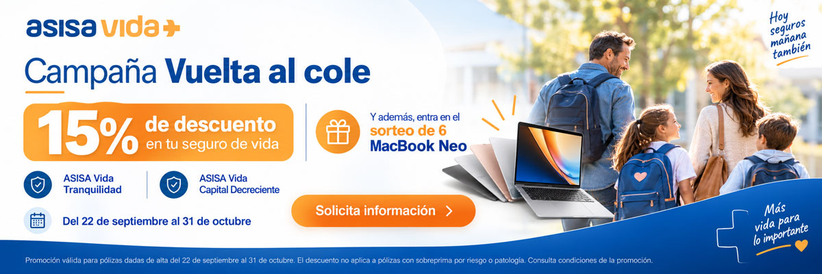 Campaña Vuelta al Cole: 15% de descuento en tu seguro de vida ASISA y sorteo de 6 MacBook Neo